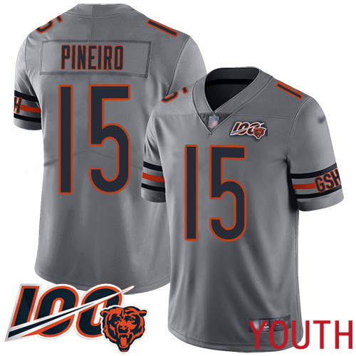 Chicago Bears Limited Silver Youth Eddy Pineiro Jersey NFL Football #15 100th Season Inverted Legend->youth nfl jersey->Youth Jersey